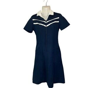 Vintage Crest Careers 1970s Short Sleeve Midi Collared Uniform Dress Size 6